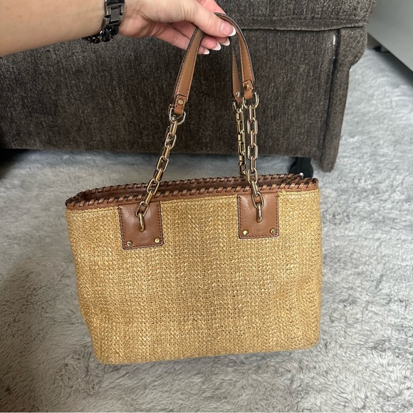 MICHAEL KORS SMALL BROWN WOVEN BEACH SUMMER SPRING TOTE BAG SHOULDER PURSE - Picture 10 of 11